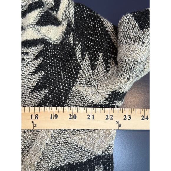 Lucky Brand Tribal Open Cardigan L Black Cream Long Sweater - Picture 7 of 9